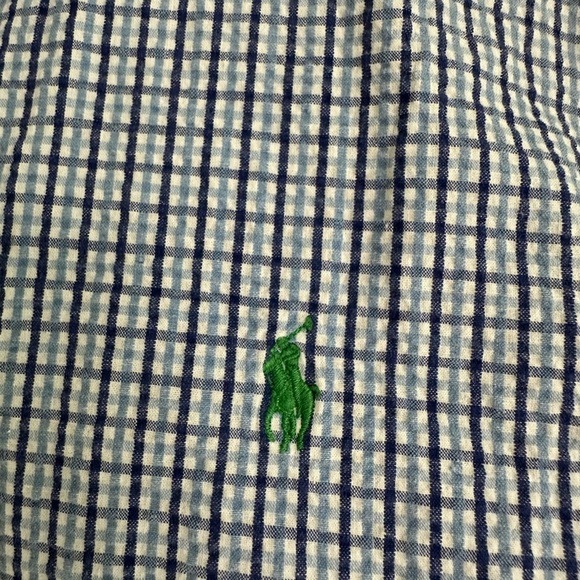 Ralph Lauren Shirt Boys XL Blue Gingham Seersucker Short Sleeve Pony Logo - Picture 2 of 4